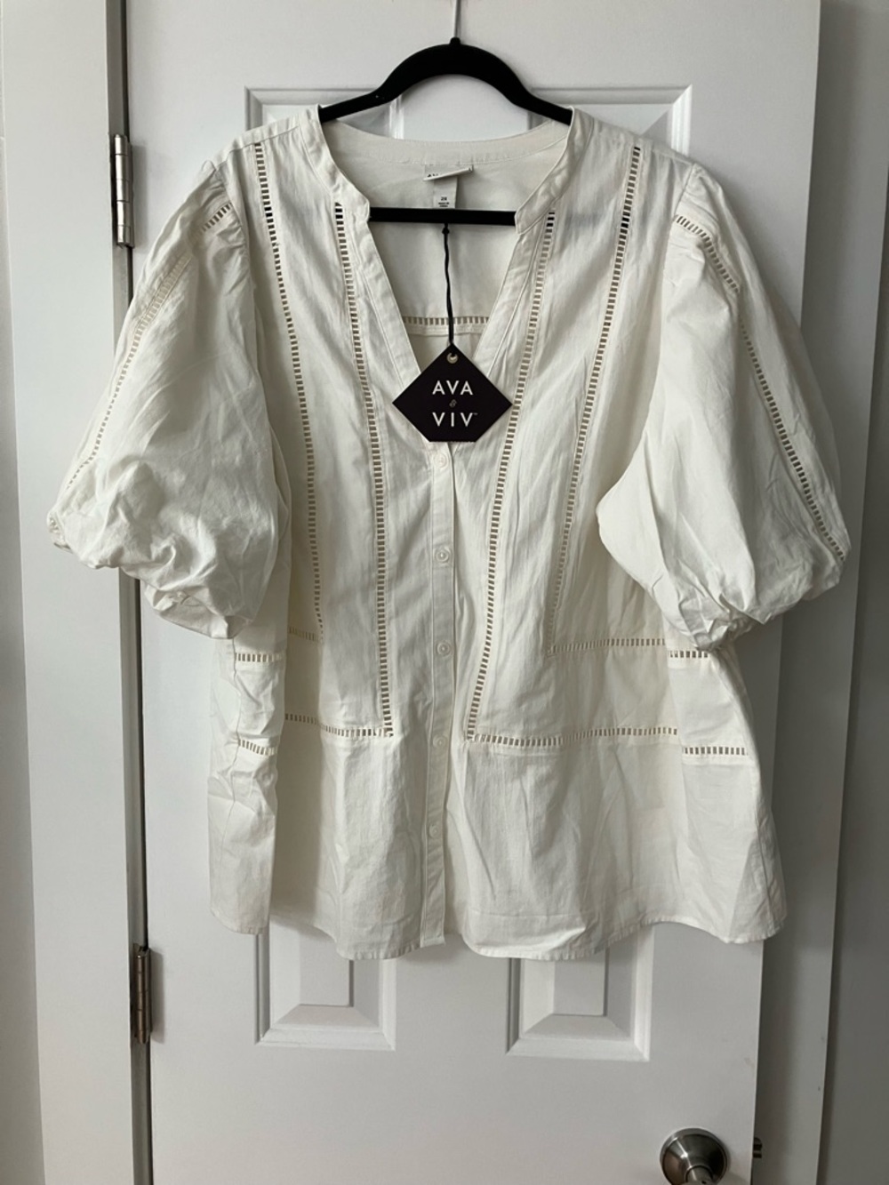 Ava & Viv White Blouse with Black Trim
